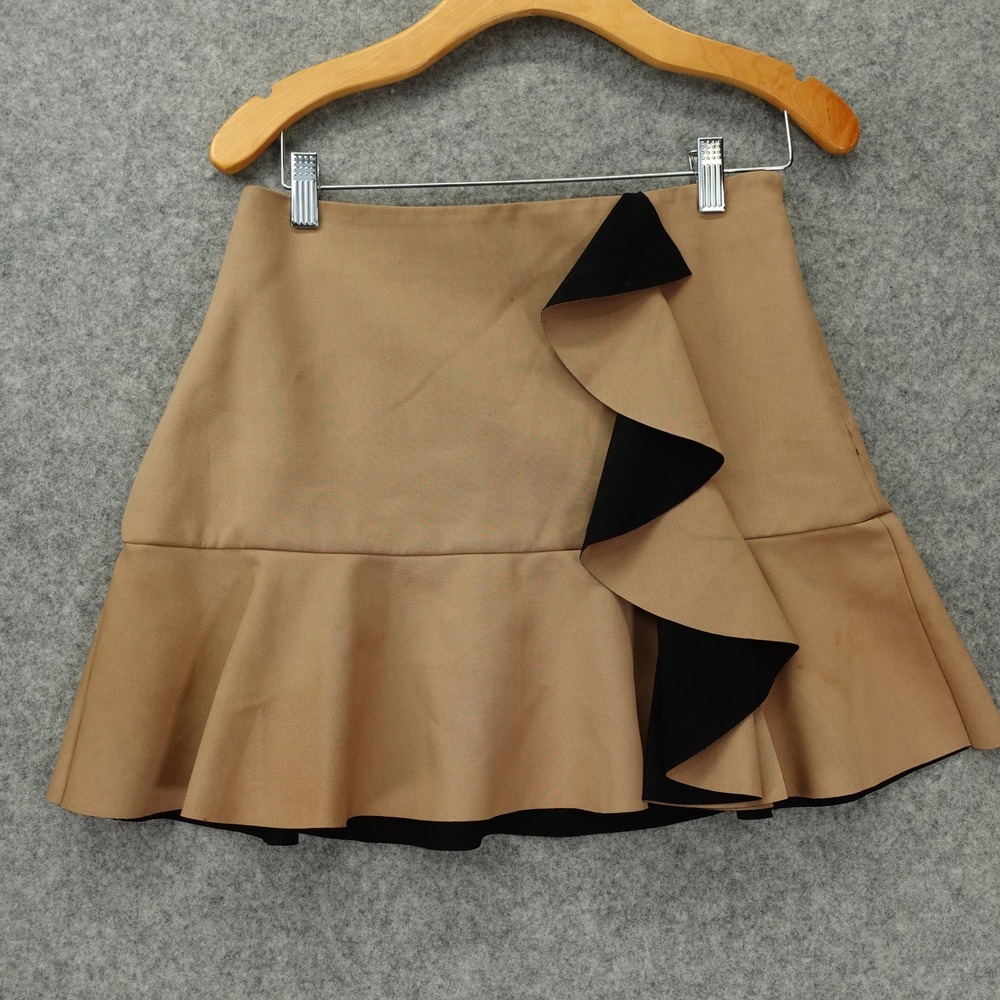 Ruffle Mini Skirt M Camel Tan Flared Coquette Balletcore Cocktail Club Monaco